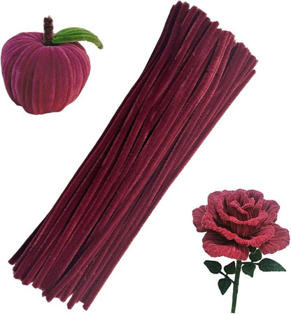 Swpohrat 100 Pieces Wine Red Pipe Cleaner Craft Set,Thick Fuzzy Chenille Stem Pipe Cleaners for DIY Craft Projects and Decorations