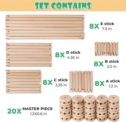 Wooden Building Blocks 60PCS Montessori STEM Toy for Kids 6+, Natural Wood Splicing Joints and Sticks Educational Sensory Tinker Creative 3D Playset Stacking Game
