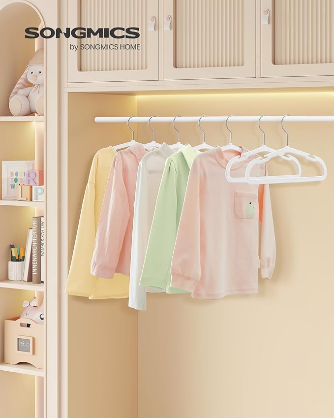 SONGMICS Baby Hangers 50 Pack, 11 x 6.9 Inches, Kids Hangers for Closet, Non-Slip Velvet Hangers, Childrens Hangers, Space-Saving Clothes Hangers, Wide Shoulder Notches, Cloud White UCRF037W01