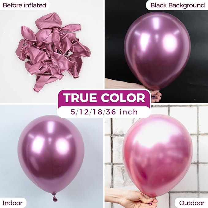 Bezente Metallic Hot Pink Latex Party Balloons - 100 Pack 12 inch Round Helium Chrome Dark Pink Magenta Fuchsia Balloons for Bachelorette Wedding Birthday Gender Reveal Party Decorations