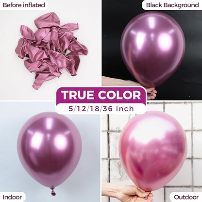 Bezente Metallic Hot Pink Latex Party Balloons - 100 Pack 12 inch Round Helium Chrome Dark Pink Magenta Fuchsia Balloons for Bachelorette Wedding Birthday Gender Reveal Party Decorations