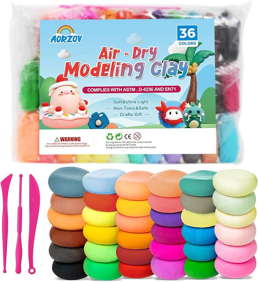 36 Colors Air Dry Clay for Kids, Modeling Clay Kit, Magic Foam DIY Clay with 3 Sculpting Tools, Ultra Light & Soft Clay, Safe & Non-Toxic & No Baking, Art Crafts Gift for Children by AORZOV