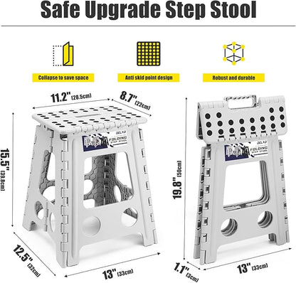 Delxo 16 Inch Folding Step Stool, Heavy Duty Foldable Stool for Adults,Premium Portable Collapsible Plastic Step Stool,Non Slip Folding Stools for Kitchen Bathroom Bedroom Up to 400LBS,(Grey 1PC)