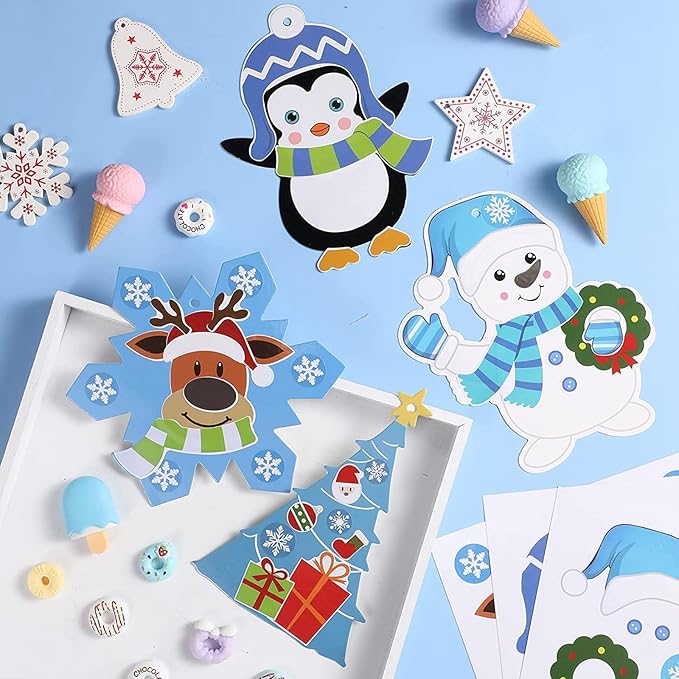 Civaner Christmas Crafts for Kids, Christmas Arts and Crafts DIY Christmas Tree Ornament Kit Make Your Own Christmas Craft Projects for Kids Ages 6-8 8-12, 4 Styles (24 Sets)