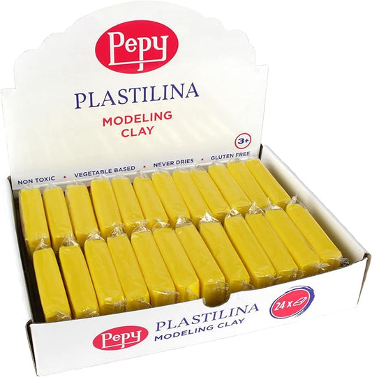 Pepy Plastilina Reusable and Non-Drying Modeling Clay; Set of 24 Bars, 1.4 Ounce Each, Perfect for Arts and Crafts Projects, Yellow