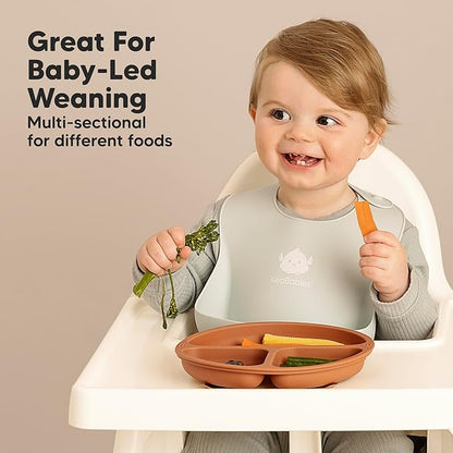 KeaBabies Suction Plates with Lids for Baby - 3-Pack 100% Silicone Suction Plates for Baby, Kids,Toddler Plates,Divided Baby Plates with Suction,Lids, BPA-Free, Microwave, Dishwasher Safe (Burgundy)