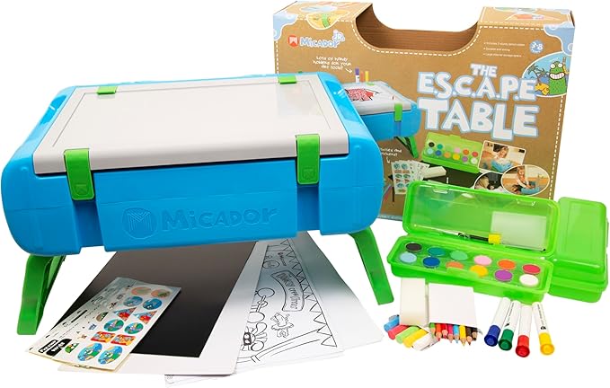 jR. The E.S.C.A.P.E. Table, Complete Art Set With Easel, Chalk, Pencil, Markers, Paint, & More, Develops Artistic Talent in Children at Home or School, Encourage Creativity, Reduce Screen Time