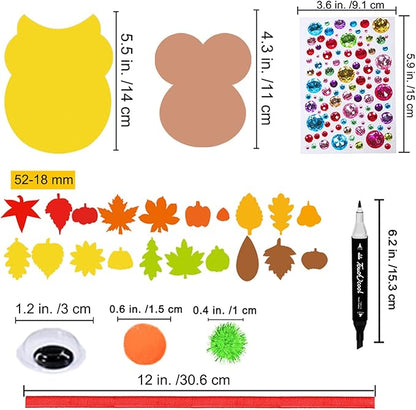 Winlyn 24 Sets Foam Owl Decorations DIY Owl Fall Craft Kit Assorted Foam Owl Shapes with Autumn Leaves Pumpkins Googly Eyes Pom-Poms for Kids Gift Halloween Thanksgiving Holiday Classroom Art Activity