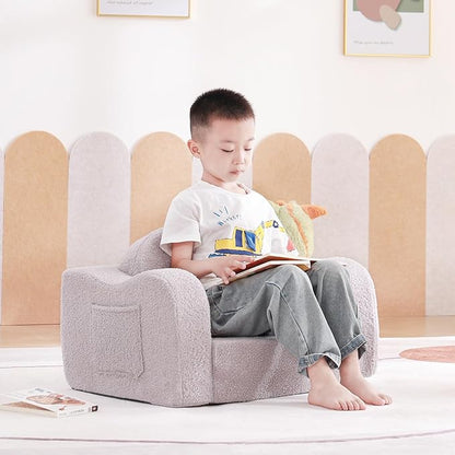 Tiita Kids Sofa, 2-in-1 Kids Sofa Chair, Convertible Chirldren Couch to Lounger, Flip Out Kids Sofa Chair, Toddler Armrest Chair Bed, Folding Kids Play Sofa for Girl or Boy, Grey