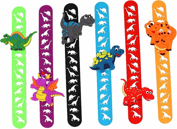 6pcs Cartoon Dragon Dinosaur Theme Party Slap Bracelets silicone Wristbands