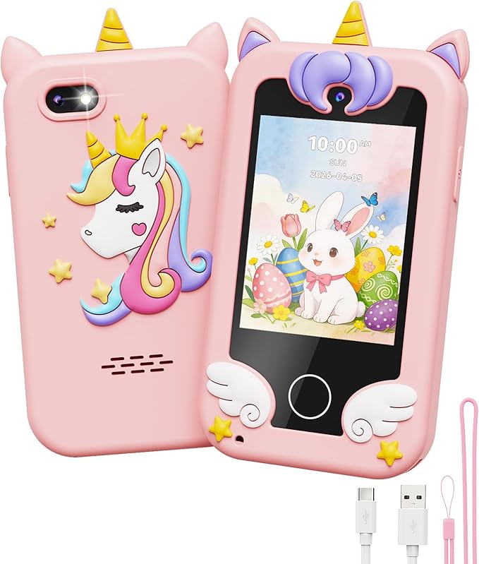 UCIDCI Unicorn Kids Smart Phone Toys for Girls Ages 3-7 with Dual Camera - Toddler Phone with Learning Games, Travel Toys with MP3 Music Player for Christmas, Birthday Gifts for 3 4 5 6 7 Year Old