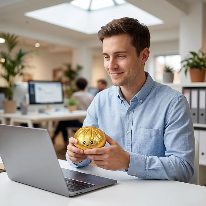 Flashing Dumplings,Soft and Cute Flashing Dumpling Toy,Dumpling Stress-Relieving Ball,Elastic Tabletop Toy,Soft and Squeezable Stress-Relieving Dough (Gold)