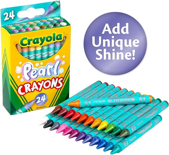 Crayola Pearl Crayons, Pearlescent Colors, 24 Count, Coloring Supplies, Gift for Kids, Ages 3, 4, 5, 6