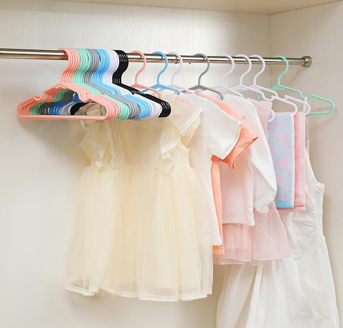 50 pcs White Baby Nursery Closet Hangers,Non-Slip Laundry Infant Pant Hanger for Newborn Clothes,Ultra-Thin Child Coat Hanger for Girl Boy Toddler Kid