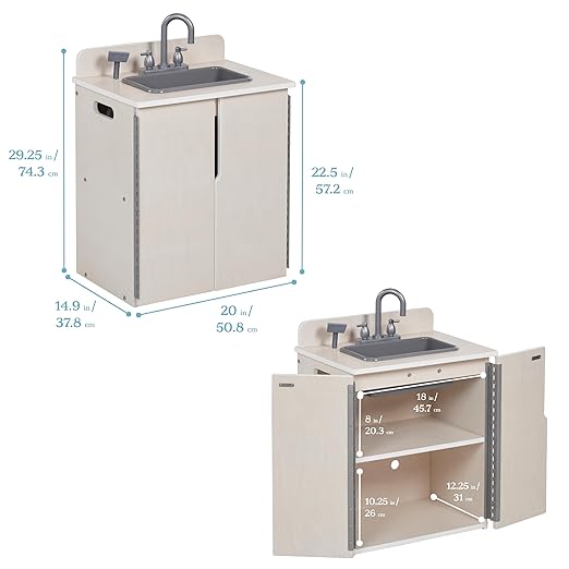 ECR4Kids Play Kitchen Sink, Wooden Playset, White Wash