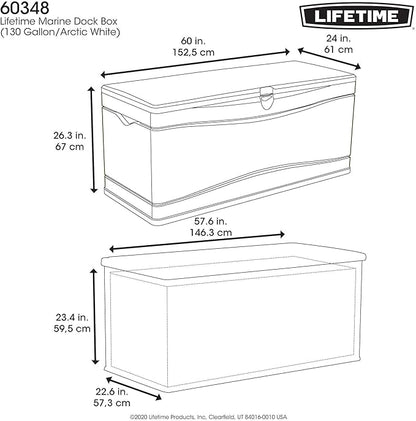 LIFETIME Outdoor Storage Deck Box, 130 Gallon, Arctic White, Lockable, UV-Protected, for Decks and Marine Docks