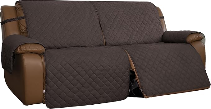 Easy-Going Oversized Loveseat Recliner Cover, Reversible Couch Cover for Double Recliner, Split Sofa Cover for Each Seat with Elastic Straps for Dogs, Pets(Oversized 2 Seater, Chocolate/Beige)