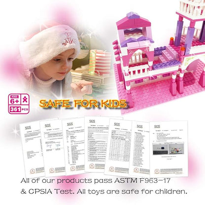 Girls Castle Building Blocks Toys for Girls 361 Pieces Princess Castle Construction Toys Set Building Bricks Toys for Kids Christmas Birthday Gift Education Building Blocks Toys