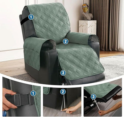 H.VERSAILTEX 100% Waterproof Recliner Chair Covers Anti-Slip Recliner Cover for Electric Power Lift Recliner Chair Washable Recliner Slipcover with Pocket, Elastic Straps for Pets, Dogs,Lily Pad/Beige