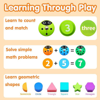 Wooden Ladybug Montessori Toys for 1 2 3 4 Year Old Boy Girl Christmas One 1st Birthday Gift Magnetic Fishing Game for Toddler 1-3 2-4 Educational Learning Number Counting Shape Sorter Sorting