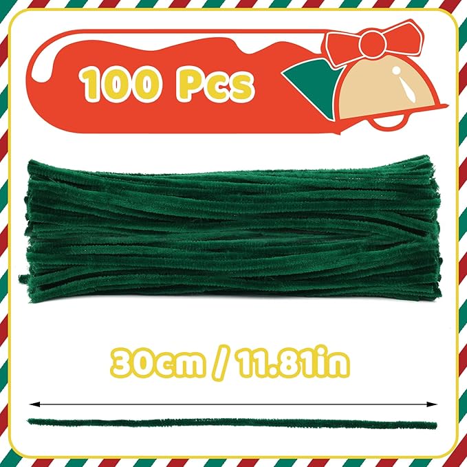 Pipe Cleaners, 100PCS Dark Green Pipe Cleaners Craft Supplies, Pipe Cleaners Bulk Fuzzy Sticks for DIY Art and Craft Projects Home Decoration