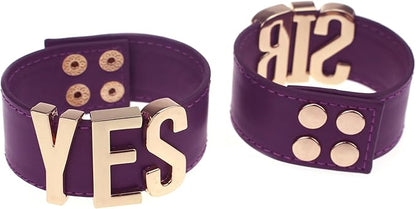 Coolcoco Adjustable Luxury Gold Letter Purple Leather Yes Sir Bracelet for Women Girls Prime Cosplay Accessory (2 Pieces/Set)