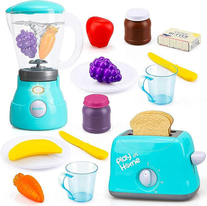 TOY Life Play Kitchen Accessories Toddler Kitchen Playset Toy Kitchen Appliances Kitchen Sets for Kids Ages 4-8 Kid Blender Toy Toaster Kitchen Set with Realistic Light Sound Gift for Girls Boys
