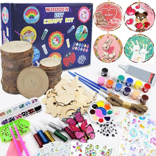 Quimoy Christmas Crafts for Adults, 24 Pcs DIY Christmas Ornaments Kits, Arts and Crafts Kits for Kids Adults, Wooden Painting Crafts, Christmas Wood Ornaments for Crafts
