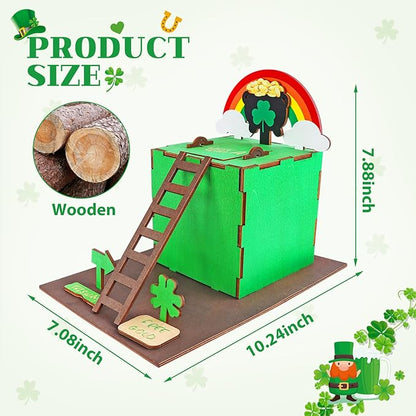 RGJ St Patrick's Day Leprechaun Trap Kit for Kids, Wooden DIY Leprechaun Trap Craft Kit to Catch A Leprechaun, St Patrick's Day Decorations for Kids Party Supplies (Finished Painted)