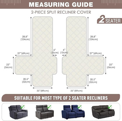 TAOCOCO 100% Waterproof Oversized Loveseat Recliner Cover, Non Slip Split Loveseat Covers for Reclining Loveseat with Elastic Straps for Kids Pets(Oversized 2 Seater, Light Browm)