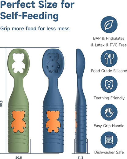 2 Pack Baby Spoons, First Stage Spoons, Food Grade Silicone, 6+ Months, Teething for Self Feeding, Toddler Utensils for Baby Led Weaning, BPA Free
