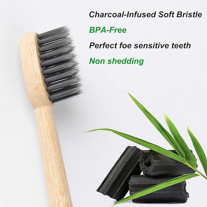 Biodegradable Bamboo Toothbrush, Natural Charcoal toothbrushes Soft Bristle Toothbrush Eco-Friendly Sustainable Toothbrush BPA Free Organic Compostable Travel Toothbrushes Wooden toothbrushes, 6 Pack