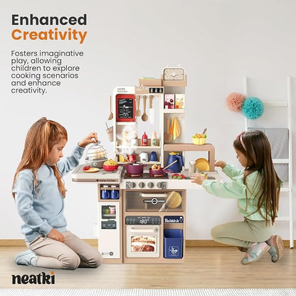 72-Piece Kids' Kitchen Playset, 27.16 x 10.62 x 36.61 inches, Interactive Toy for Toddlers, Realistic Design & Educational Fun for Ages 3 and Up (Light Brown 72)