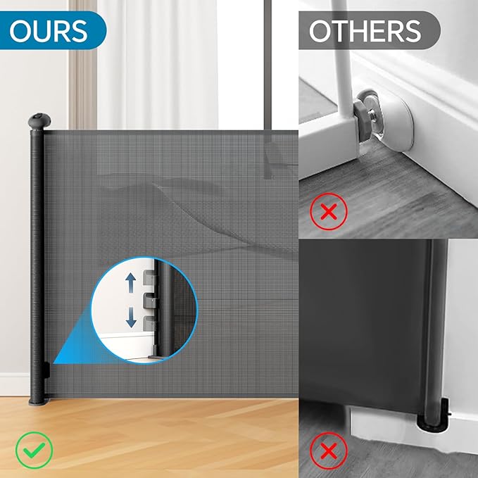 Bulubaky Extra Tall Safety Retractable Baby Gate Adjustable Wide Retractable Dog Gate Mesh Baby Gate Child Gate for Doorway, Hallway, Stair Gates for Kids or Pets (Black, 42" Tall x 55" Wide)