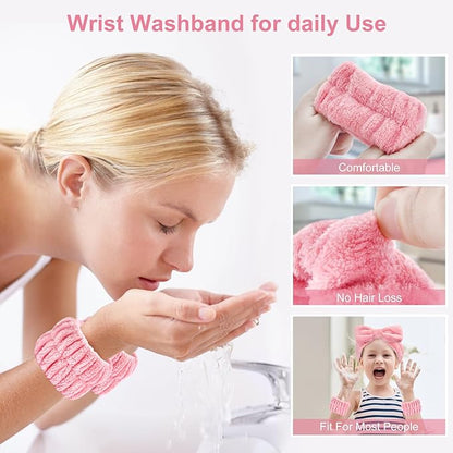 Dorbetar 6Pack Headband and Wristband Set for Washing Face, Spa Skincare Makeup Headband, Soft Puffy Hair Band Bow Tie, for Women and Teen Girl Trendy Stuff Gifts