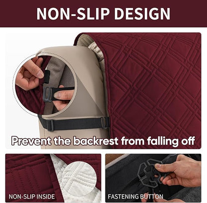 Easehomey Waterproof Recliner Sofa Cover,Non-Slip Reclining Sofa Covers for 3 Seat,Washable Reclining Sofa Cover Furniture Protector with Elastic Straps Pocket for Kids, Pets(Wine Red,3Seat)