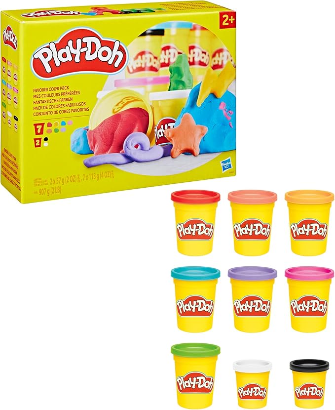 Play-Doh 9 Pack Favorite Color Set, Assorted Colors, 2 & 4 Ounce Modeling Compound Cans, Kids Arts & Crafts, Preschool Toys for 2 Year Old Girls & Boys & Up (Amazon Exclusive)