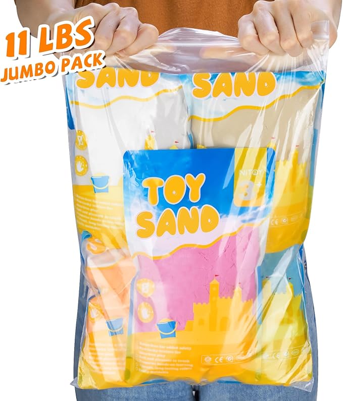 11 Lbs Moldable Self-Sticking Sand, Never Dries Out-Fun for 3 Years and up Kids Bulk Refill for Sensory Sand Box Toys, Ideal for Shaping, Squeezing, Scooping and Rolling (5 Light Colors)