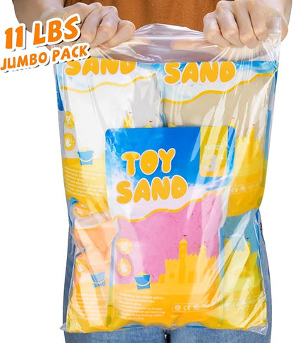 11 Lbs Moldable Self-Sticking Sand, Never Dries Out-Fun for 3 Years and up Kids Bulk Refill for Sensory Sand Box Toys, Ideal for Shaping, Squeezing, Scooping and Rolling (5 Light Colors)