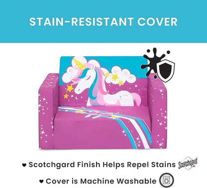 Delta Children Unicorn Cozee Flip-Out Chair For Relaxing - 2-in-1 Convertible Lightweight,Portable Chair to Lounger for Toddlers & Kids