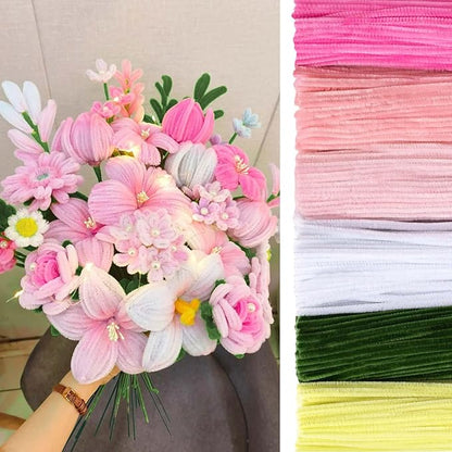 Peryiter 500 Pieces Pipe Cleaners Chenille Stems 12 Inch Craft Supplies Bulk for DIY Art and Craft Projects Creative Gift Wrapping Party Decorations(Pink Flower,12 Inch)