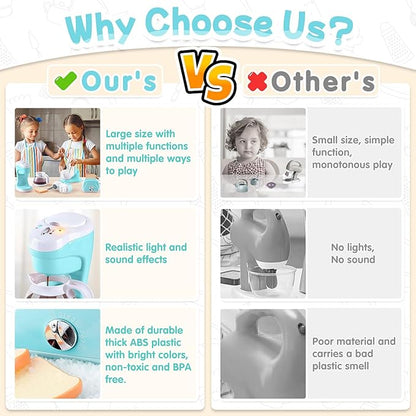 Kitchen Appliances Toys, Kids Play Kitchen Accessories Set, Pretend Kitchen Toys for Kids Ages 4-8, Coffee Maker, Mixer, Toaster with Realistic Lights & Sounds, Gift for Girls Ages 3+