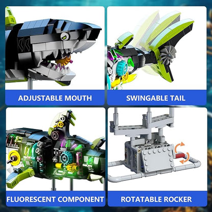 Mechanical Sharks Building Blocks Set for Boys & Adults - 747 Pieces Sea Animals Building Block Kit Toy, Ocean Animals Toys for Kids Teens Adults Boys Age 8-14 12-16