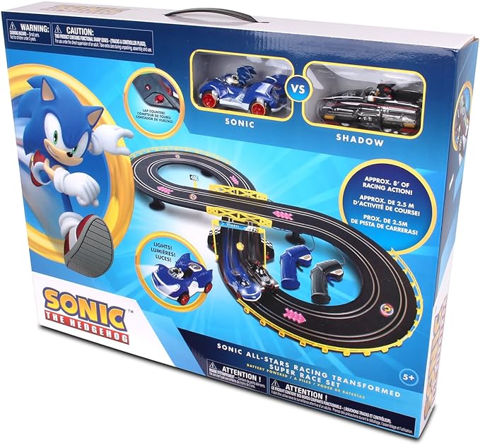 NKOK Sonic & Shadow RC Slot Car Set Race Set Vehicle, Counts How Many Laps the Car has Made, Great Item for Kids, Working lights, Ages 5 and up