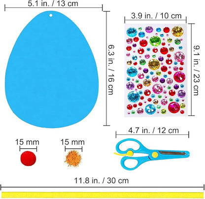 24 Sets Easter Egg Ornaments Decorations DIY 3D Easter Craft Kits Assorted Egg Shaped Foam Cutouts Easter Foam Stickers Pom-poms for Kids Party Favors Easter Spring Classroom Activity Art Project