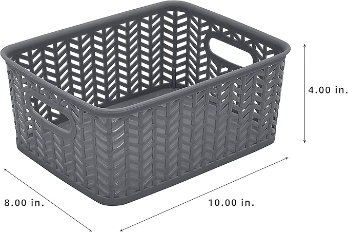Simplify Small Herringbone Bin | Storage Tote Basket | Organizer | Decorative | Good for Closets | Countertops | Desks | Dressers | Accessories | Cleaning Products | Sports Equipment | Toys | Grey