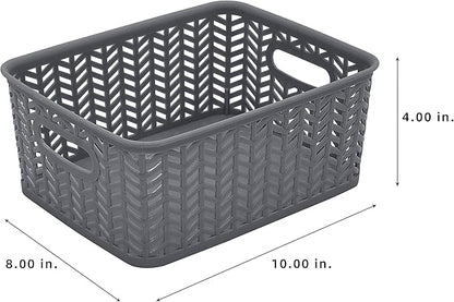 Simplify Small Herringbone Bin | Storage Tote Basket | Organizer | Decorative | Good for Closets | Countertops | Desks | Dressers | Accessories | Cleaning Products | Sports Equipment | Toys | Grey