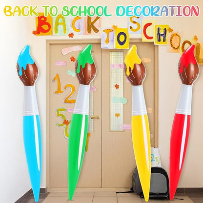 43.3 Inch Giant Inflatable Paint Brushes Large Blow up Colored Paintbrushes Set Art Paint Brushes for Kids Summer Birthday Party Favor Decoration Back to School Classroom, 4 Color