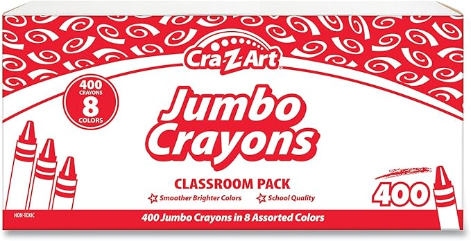 Cra-Z-art Jumbo Crayon Bulk Class Pack 400ct 8 Assorted Colors, Back To School Supply List Essential, Bulk Pack for School Supply Rooms and In Class For Teachers