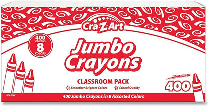 Cra-Z-art Jumbo Crayon Bulk Class Pack 400ct 8 Assorted Colors, Back To School Supply List Essential, Bulk Pack for School Supply Rooms and In Class For Teachers